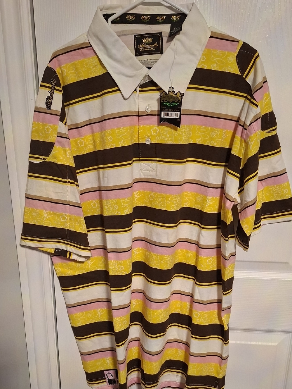 Akademiks Striped Polo in Yellow, Pink, Brown
